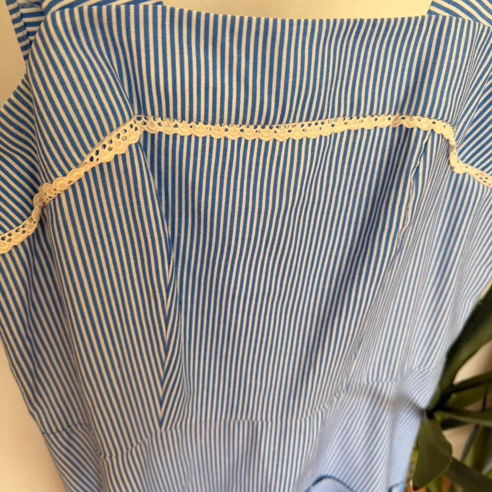 Vintage Blue & White Pinafore-Style Stripe Dress – Coastal Euro Summer Picnic - Picture 4 of 7